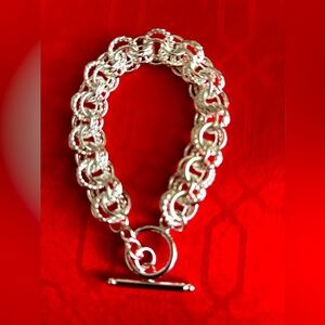 NEW 925 STERLING SILVER INTERWOVEN CIRCLES
BRACELET WITH TOGGLE CLASP  …